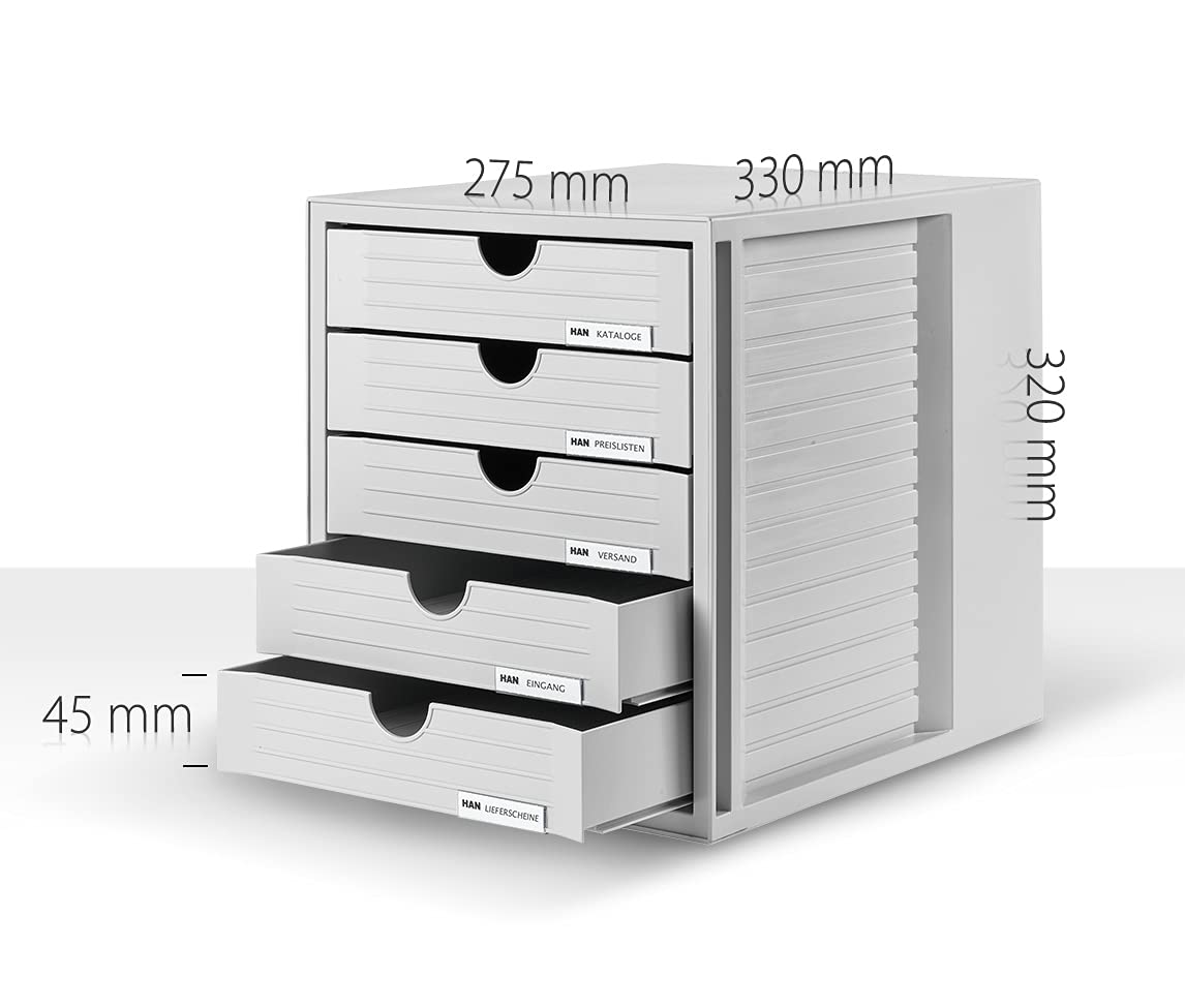 HAN 1450-64, Drawer set System box, Innovative, attractive design with 5 closed drawers, light-grey / translucent blue