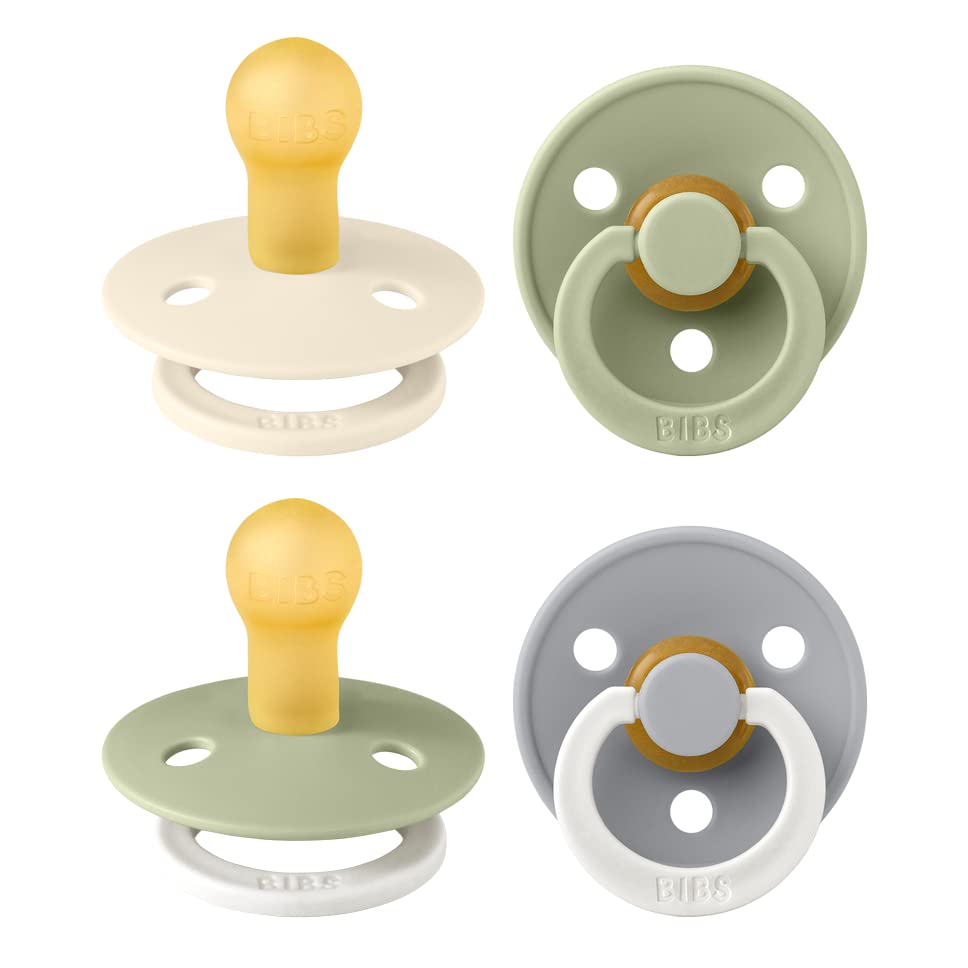 BIBS Dummies Colour 4-Pack, BPA Free Dummy Pacifier, Round Nipple Soothers, Natural Rubber Latex, Made in Denmark. 0-6 Months (Pack of 4), Sage Glow