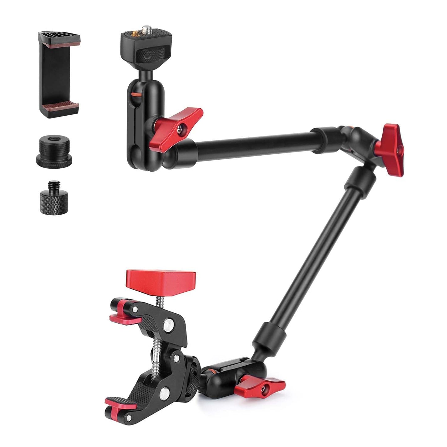 JEBUTU 22" Magic Arm with Clamp, 360? Flexible Camera Desk Mount & Clamp, Overhead Desk Mount, Articulating Friction Boom Arm with Thread Adapter for
