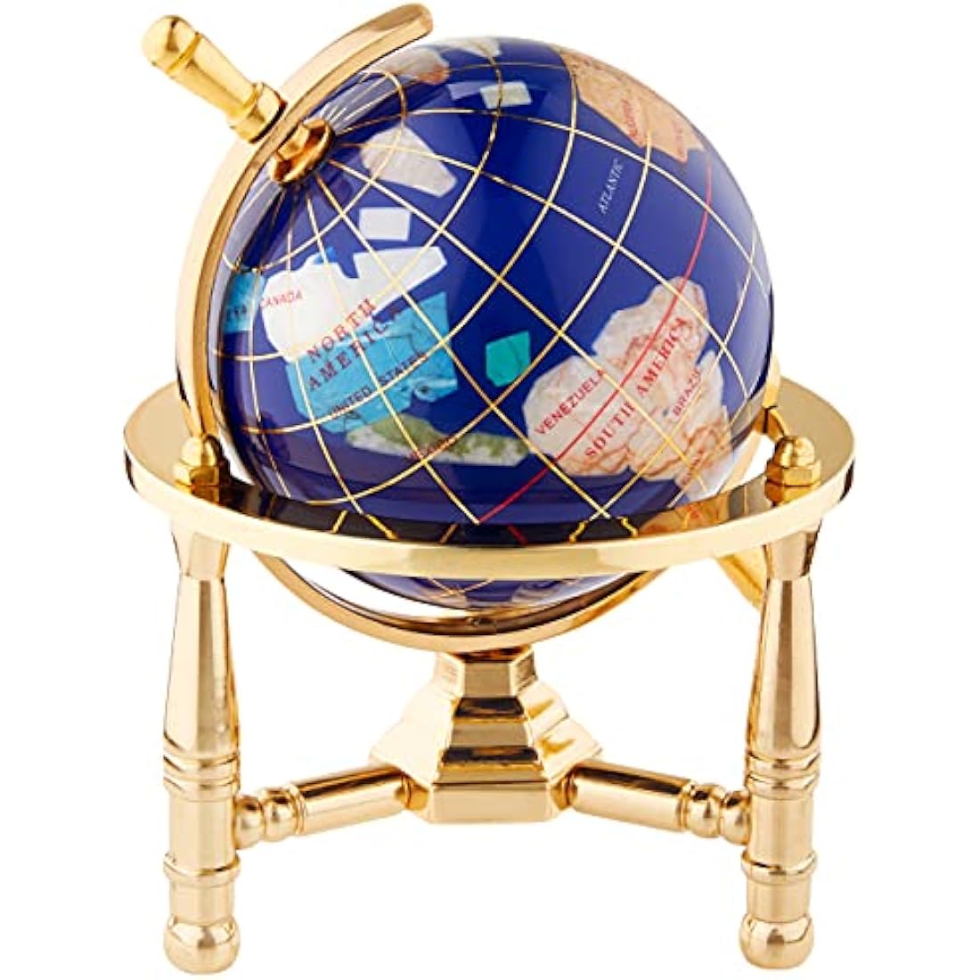 Unique Art 6-Inch by Blue Lapis Ocean Mini Table Top Gemstone World Globe with Gold Tripod