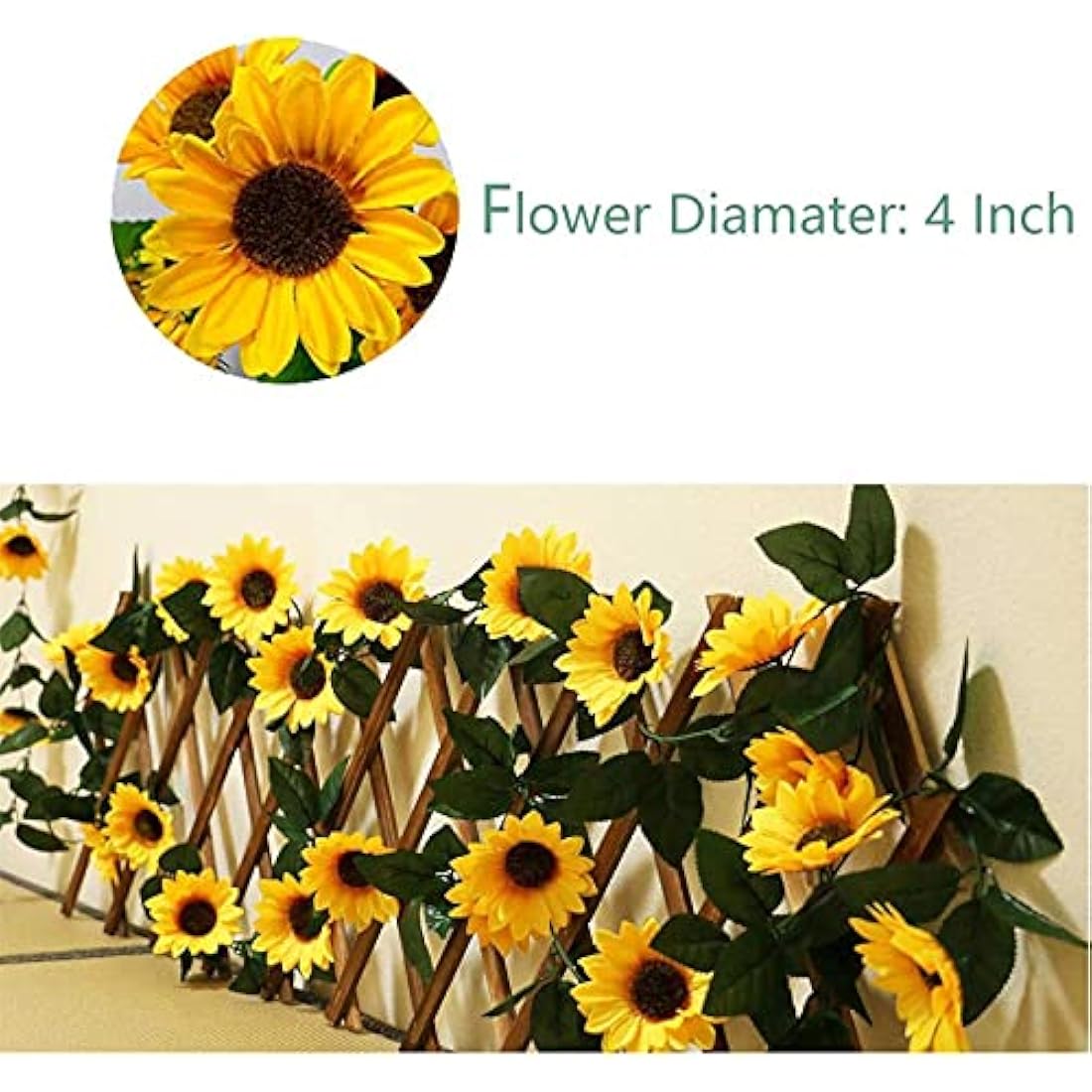 YELYAN 2 Pack Hanging Sunflower Garlands, Artificial Sunflower Garland Silk Sunflower Vine Faux Flower Hanging Garland with Green Leaves Fake Floral Arrangement for Wedding Party Home Décor