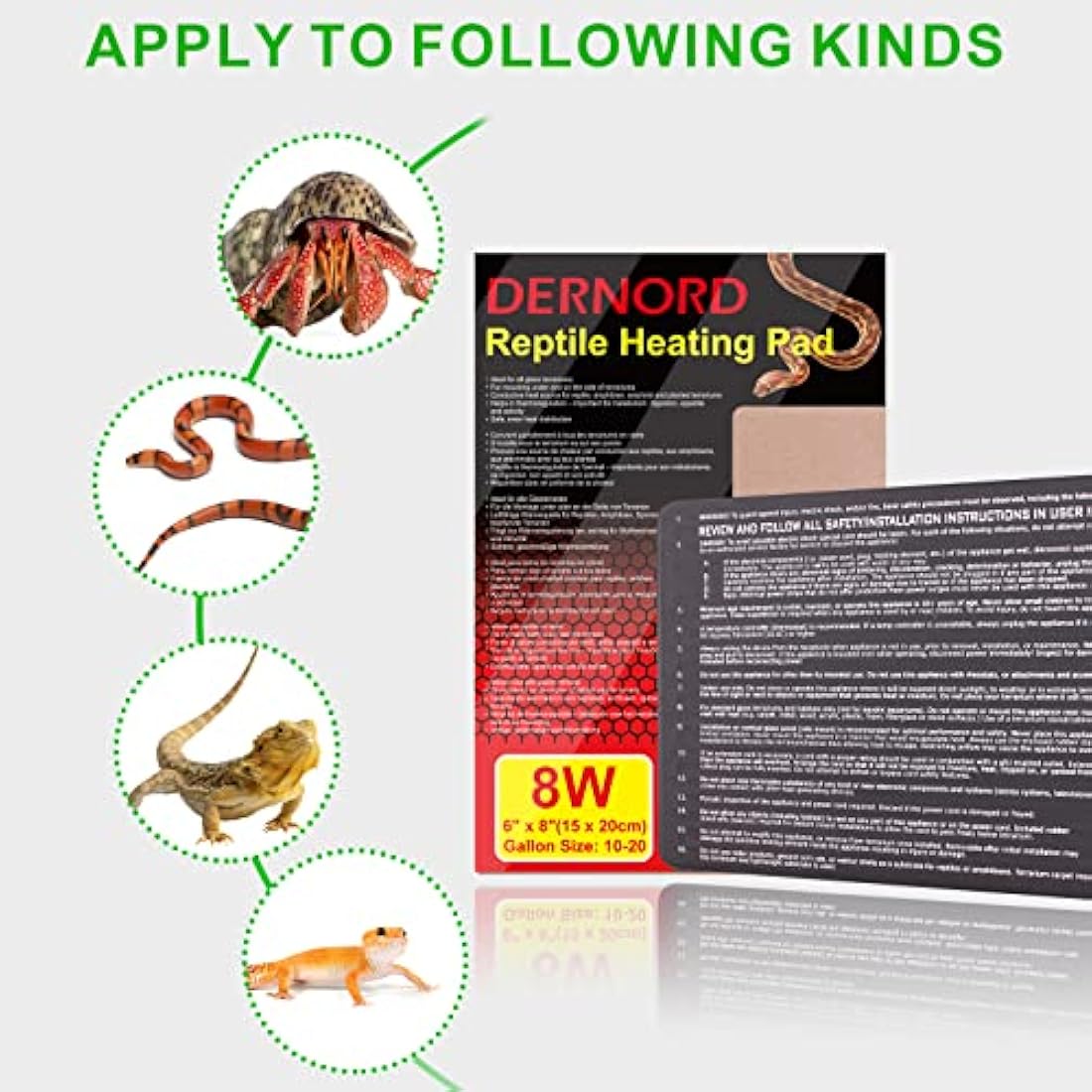 DERNORD Heat Mat with Thermostat - 8W Heat Mat Reptile and Digital Thermostat Combo Set for Snake Vivarium Bearded Dragon Lizard Tank