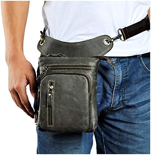 Le'aokuu Mens Genuine Leather Messenger Shoulder Bag Waist Bag Pack Drop Leg Bag Motorcycle 833