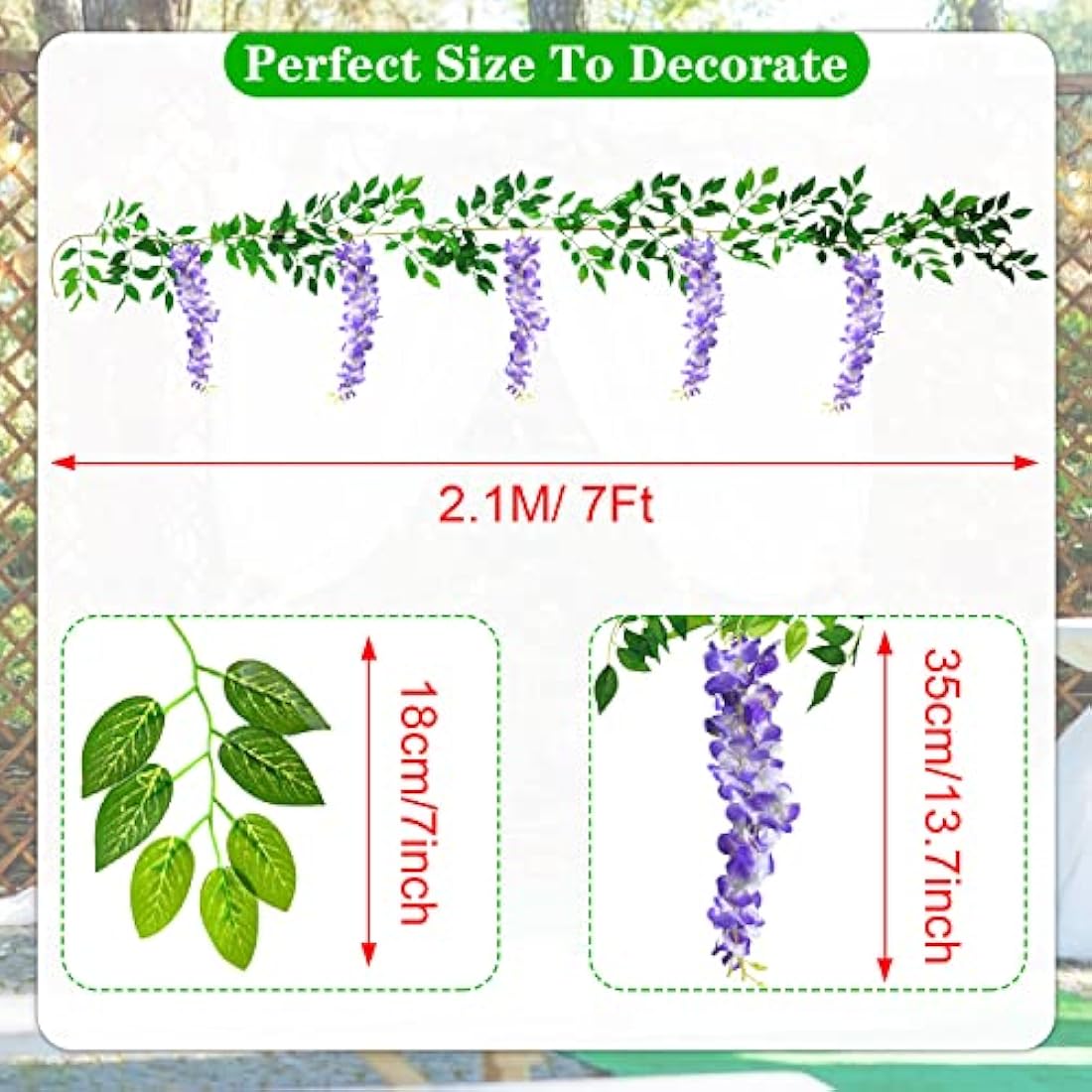 MOTONG Artificial Flowers Decoration, 2 Pcs (2M/7FT/Piecs) Fake Flowers Artificial Wisteria Vines, Artificial Vine Garland Plants Arts For Ceremony Home Garden Wedding Party Decoration(Purple)