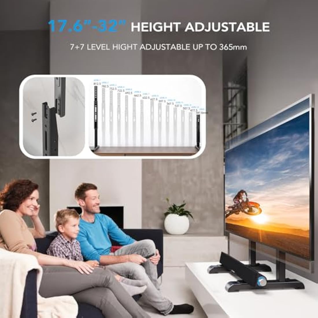 Universal TV Stand, Table Top TV Stand Base Wobble-Free Replacement for Most 24 to 80 Inch LCD LED TVs, 7 Height Adjustable TV Legs Hold up to 68kg, Max VESA 800x500mm, Black AX10TB02