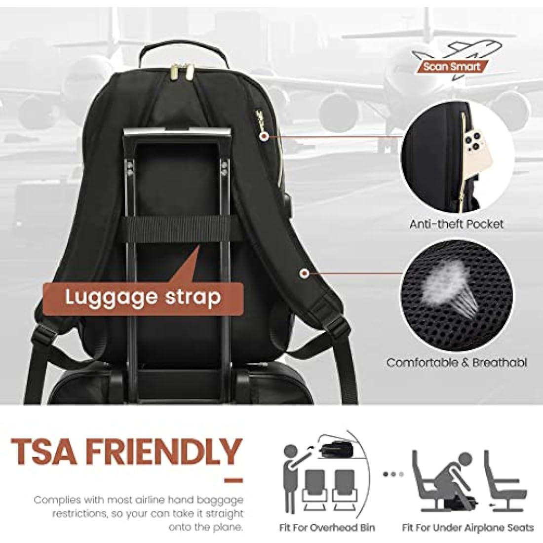 LOVEVOOK Laptop Backpack for Women 15.6 Inch, Womens Backpack for Work Business Travel School College With USB Port, Lightweight Back Pack Computer Laptop Rucksack-Black