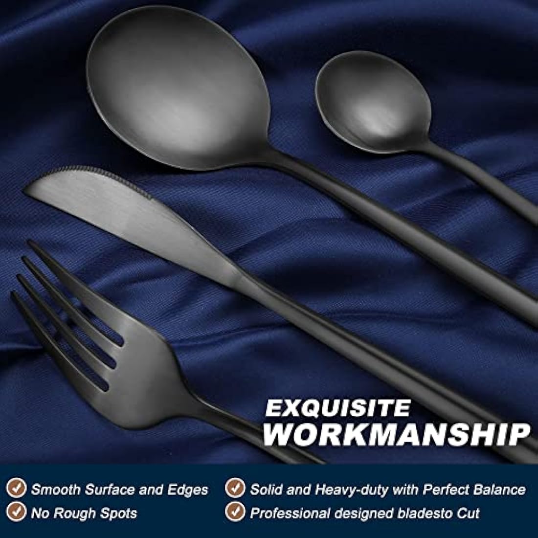 Matte Black Cutlery Sets 32 Pieces, Bestdin Elegant Stainless Steel Cutlery Set 32 Pieces, Kitchen Cutlery Set for 8, Suitable for Home/Party/Restaurant, Black Titanium Coating and Dishwasher Safe