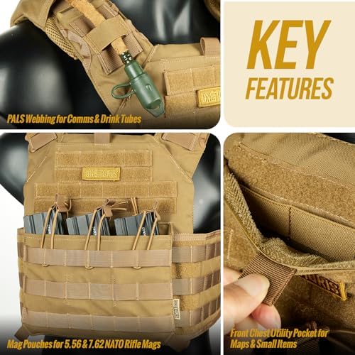 OneTigris PLPC Plate Carrier - Airsoft Tactical Vest - Advanced Version - 500D Nylon Military Combat Vest for Paintball Wargame CS Outdoor