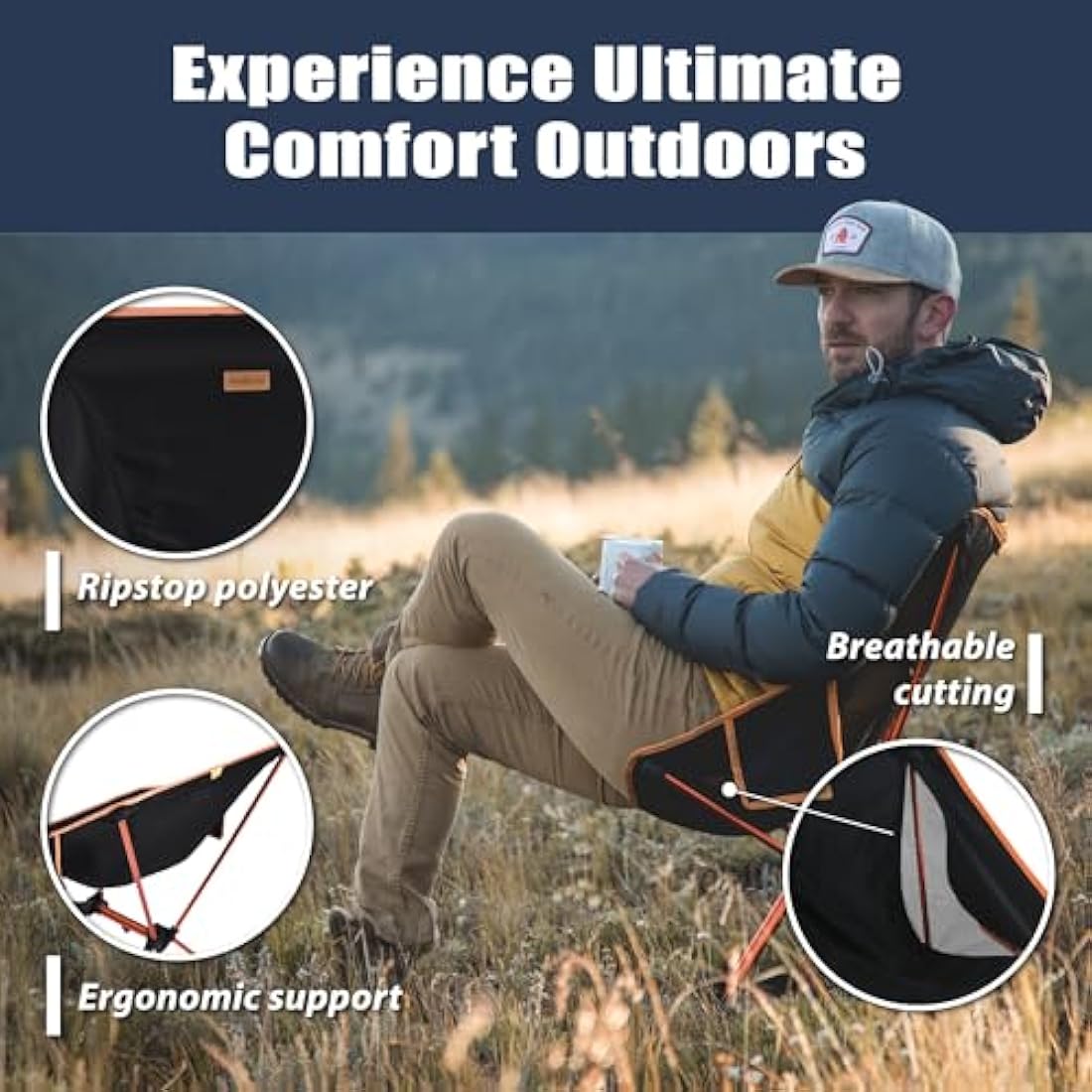TREKOLOGY YIZI GO Camping Chair for Adult – Compact, Foldable, Lightweight 0.9 kg, 136 kg Capacity, Durable Aluminum, Quick Setup, Ideal for Backpacking, Beach, and Outdoor Adventures (Black)