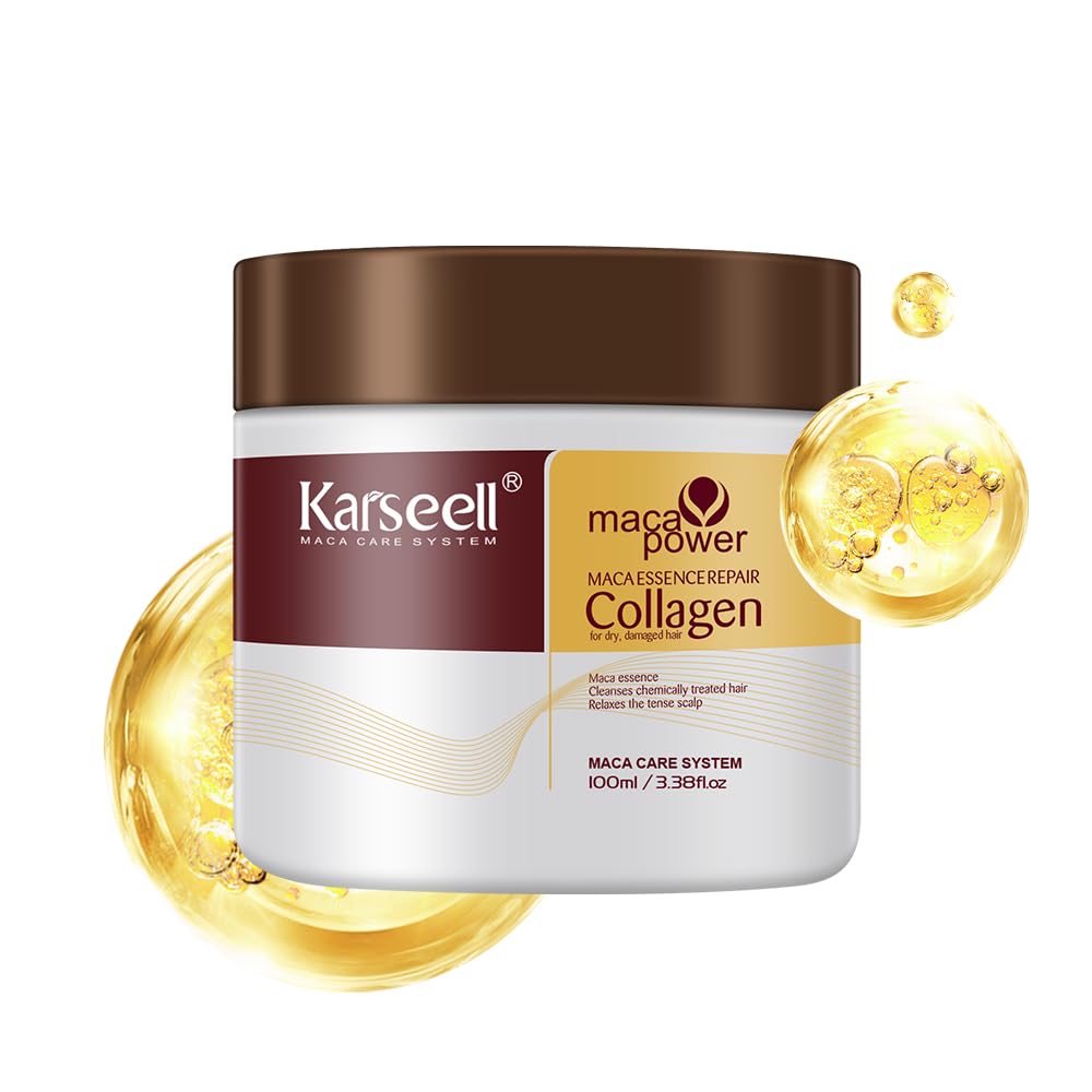Karseell Hair Mask Collagen 100ml, Maca Power Collagen Hair Mask Argan Oil Deep Repair for Dry Damaged Hair All Hair Types