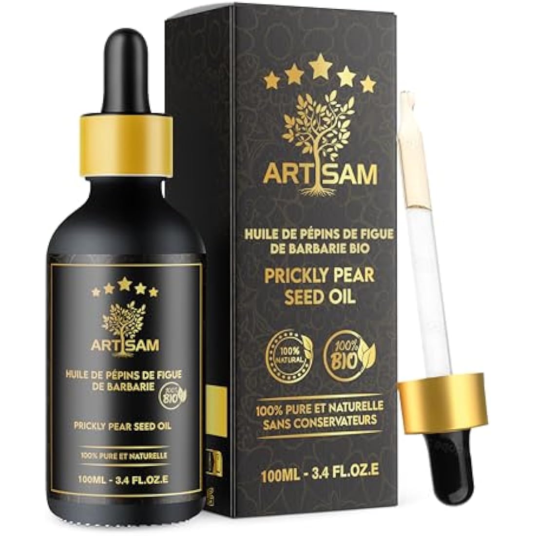 Best Anti-ageing Oil, Organic Prickly Pear Seed Oil │ Top 1 Anti-wrinkle and Concealer Treatment │ Cold-pressed, Certified 100% Pure and Natural Organic │ Extra Virgin, Vegan (100 ml)
