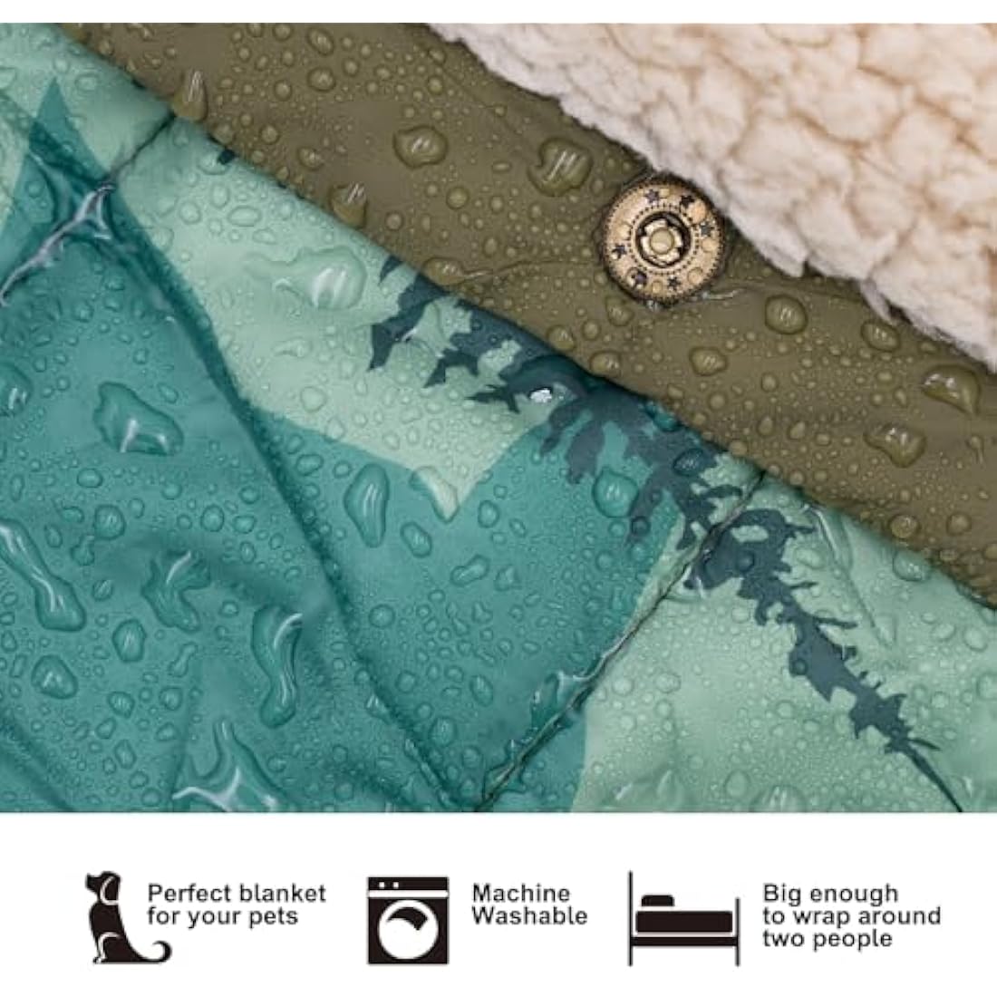 KawaGebo Kamp Outdoor Camping Blanket with Sherpa Lining, Camping Blanket Packable & Puffy Ultralight Soft Poncho DWR Camping Quilt for Cold Weather, Adventure, Sleeping, Backpacking 200x145cm
