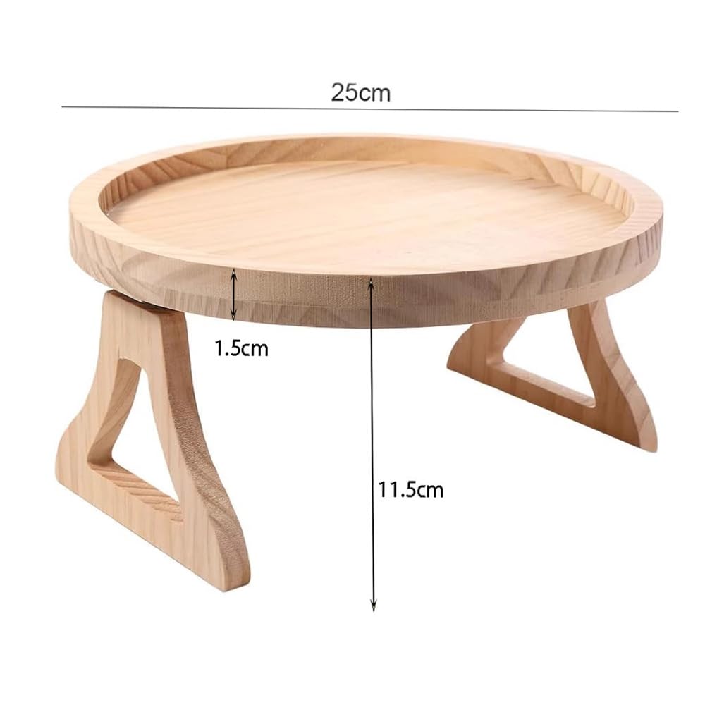 YWHWLX Round Sofa Arm Tray Table, Portable and Foldable Bamboo Sofa Armrest Clip-On Tray