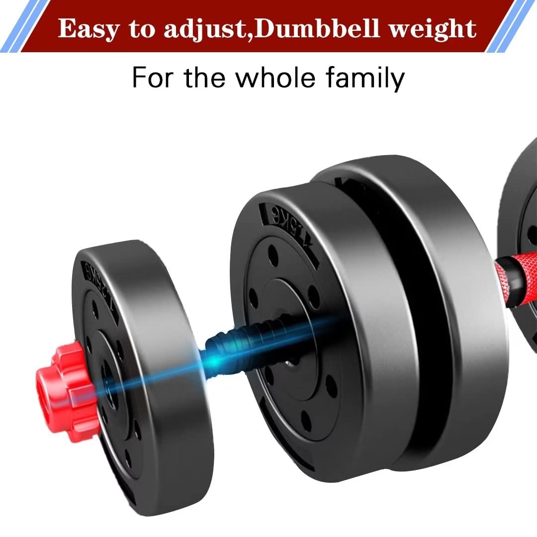 BCBIG Adjustable Dumbbell Set, 10kg, Red, PVC + Iron Sand, Home Fitness, Gym, Back Strength Training