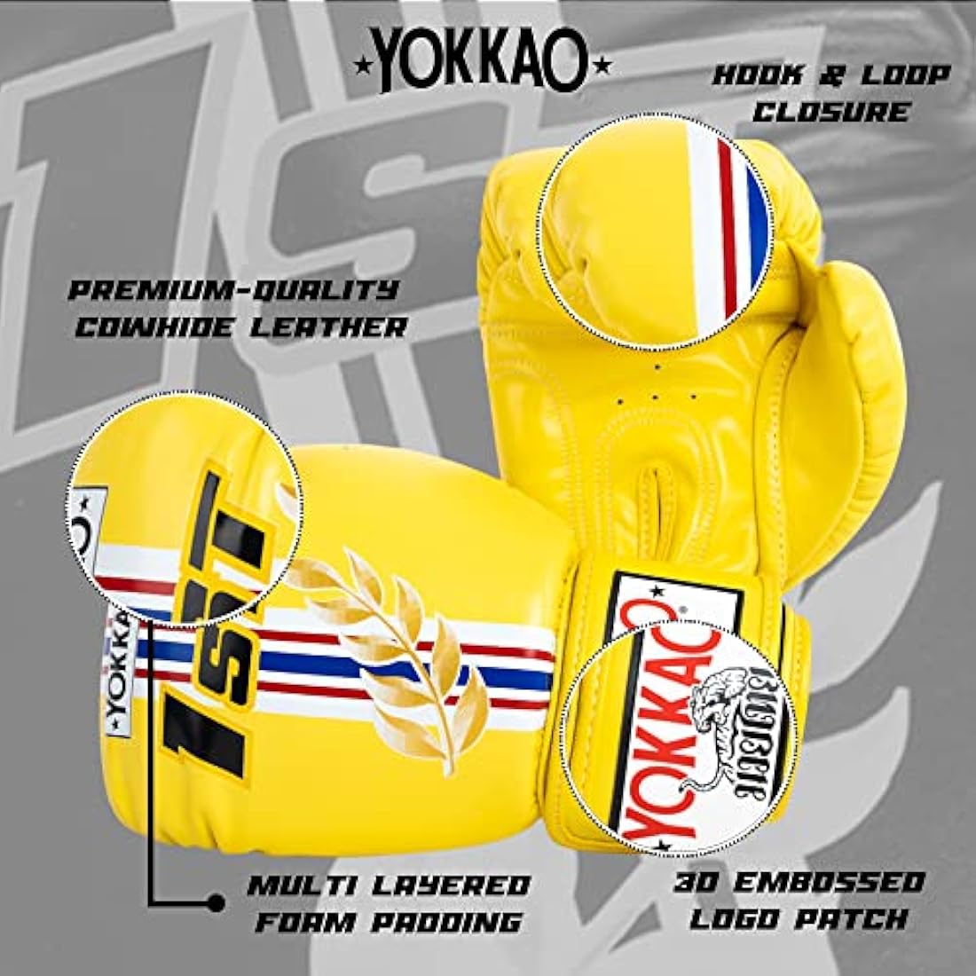YOKKAO Design Breathable Muay Thai Boxing Glove | Premium Leather Training and Sparring Gloves for Men and Women | Winning Boxing Gloves | Punching Gloves