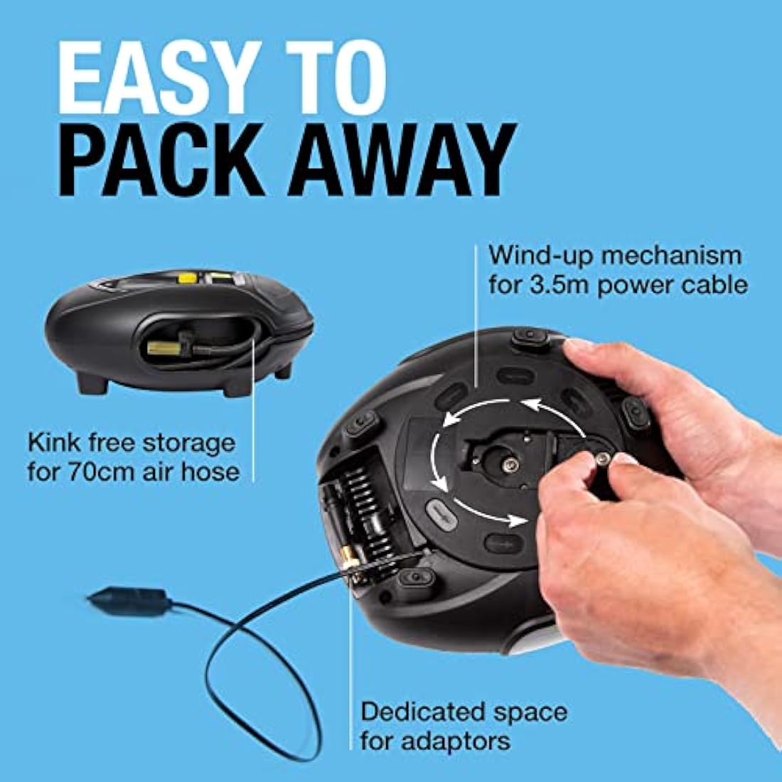 Ring Automotive TYREINFLATE 1000 Rapid Digital Tyre Inflator With Three Adaptors - Measures in PSI, BAR & Kpa