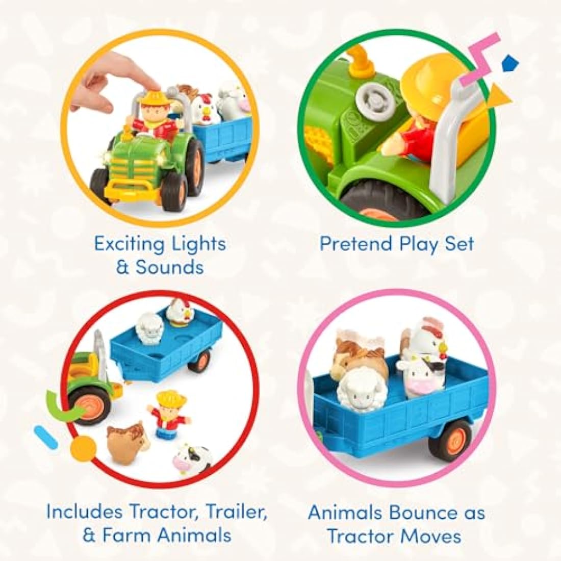 Battat – Farm Toys For Toddlers, Kids – Lights & Sounds Toy Tractor – 7 Pieces Pretend Play Set – Tractor, Trailer, Animals – 18+ Months