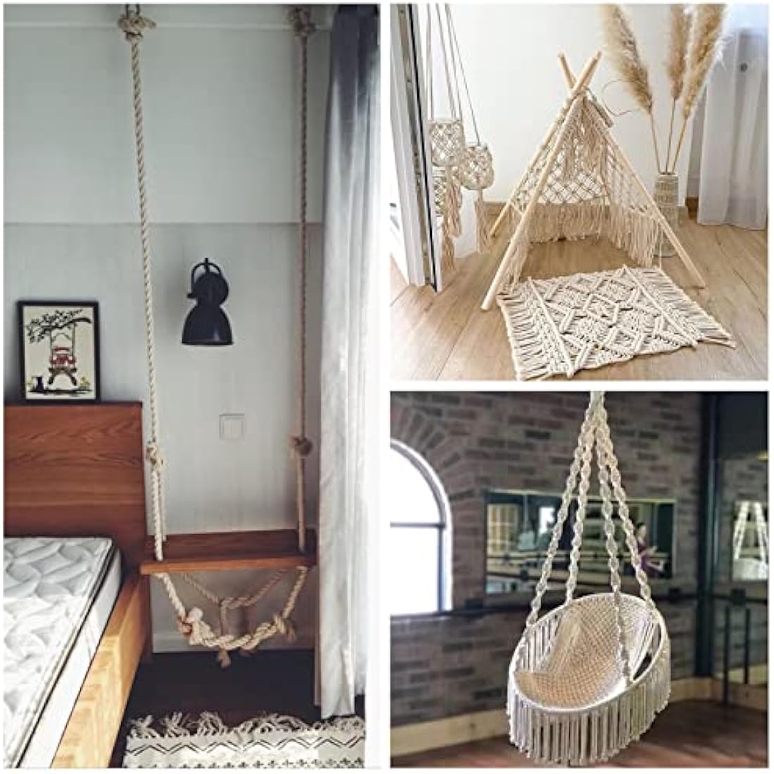 Cotton Rope Thick Rope White Rope Noose Soft Rope 10mm Decking Rope For Garden Macrame Plant Hanger Kit (10M)