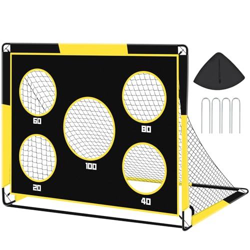 Gofady 2-in-1 Football Goal for Kids - Portable & Durable Soccer Training Net with 5 Target Ranges, Foldable Design, Carrying Bag, Easy Assembly for