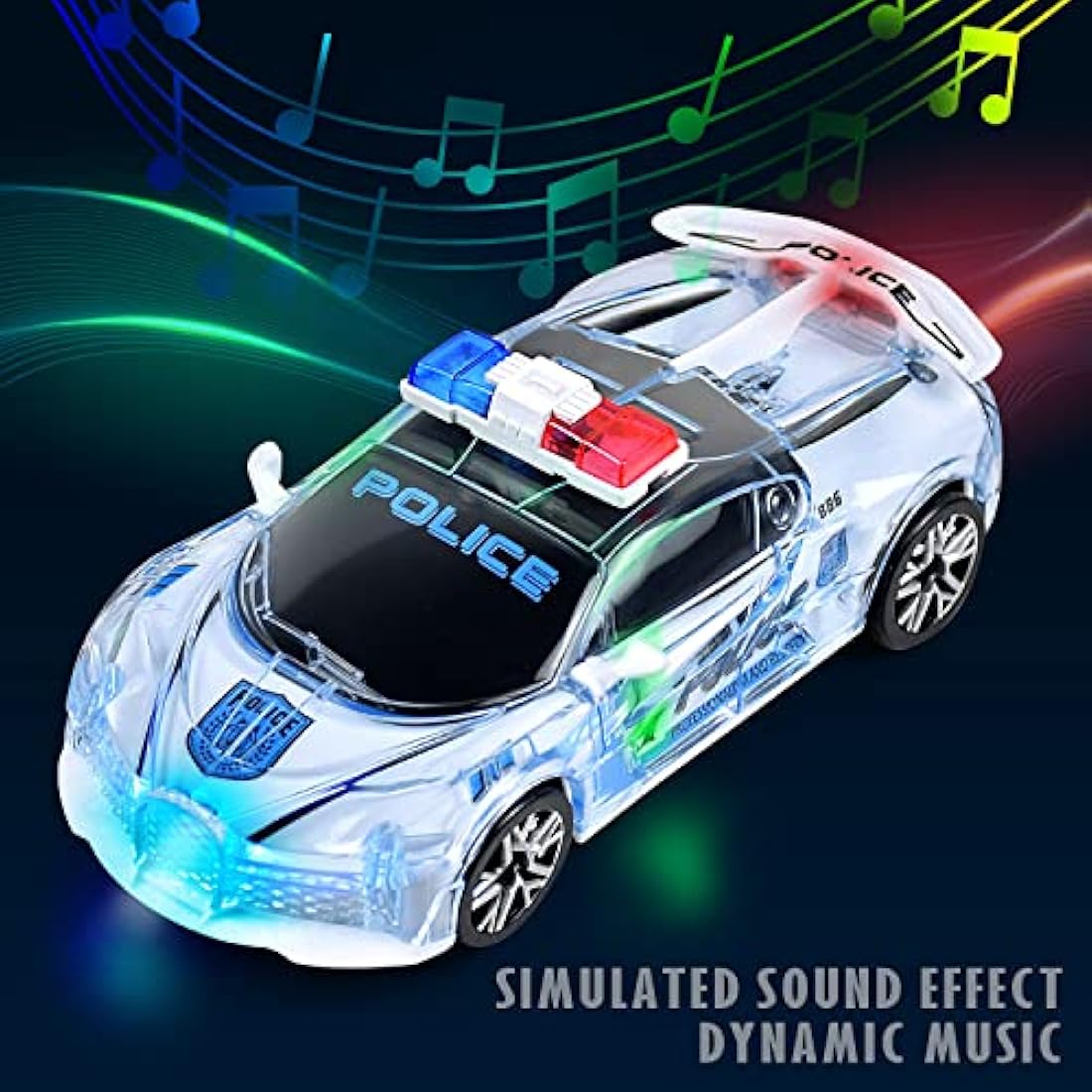 Tuko Police Car Toy with Light and Sound, 1:36 Scale Electric Car Toy for 3+ Years Old Boys and Girls Gift