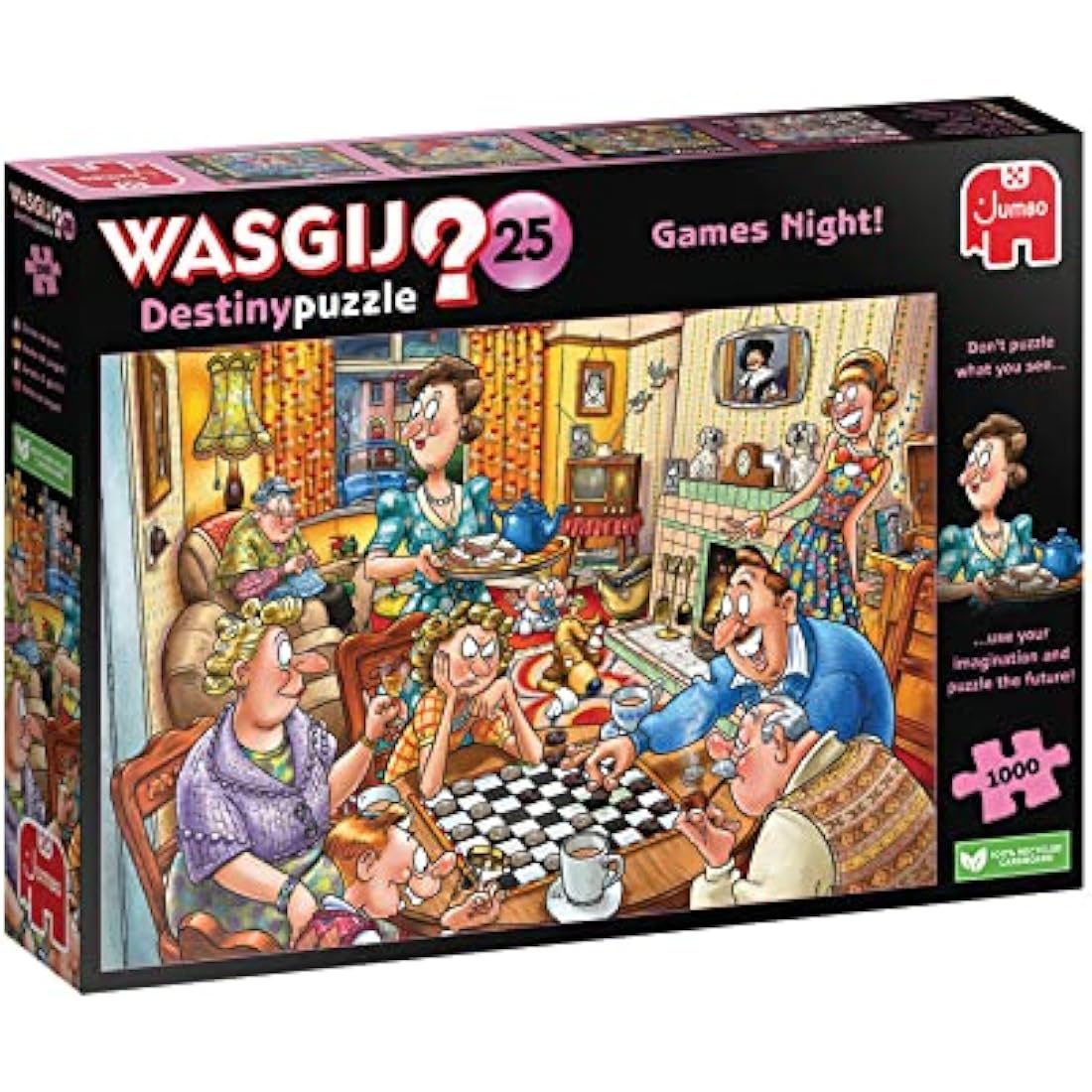 Wasgij Destiny 25, Games Night - 1000 Piece Jigsaw Puzzles for Adults - Colourful, Fun, Challenging & Brainteasing Adults Jigsaw Puzzle, Puzzle the Future - 100% Recycled Cardboard, 1000pcs - Jumbo