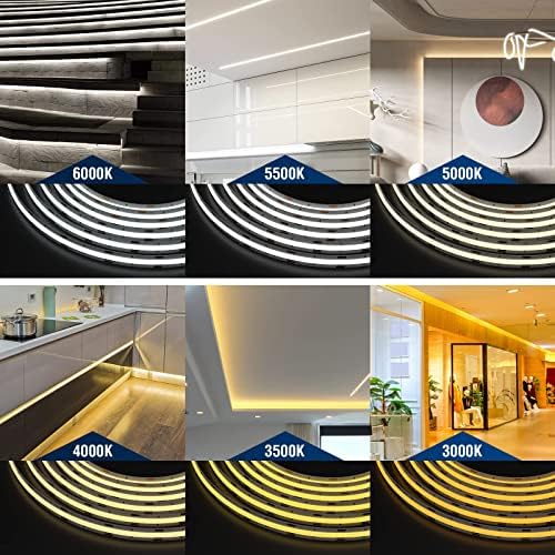 BTF-LIGHTING FCOB COB FOB Flexible High Density CCT LED Strip 2x5M 640LEDs/m DC24V 14W/M Tunable 3000K-6000K CRI＞90 Dimmable deformable LED Strip Light for DIY Interior Decoration(Strip only)