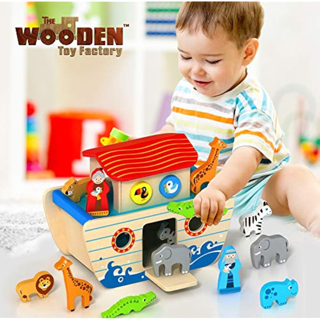 The Wooden Toy Factory - Noah's Ark Playset Wooden Shape Sorter - Educational Toy