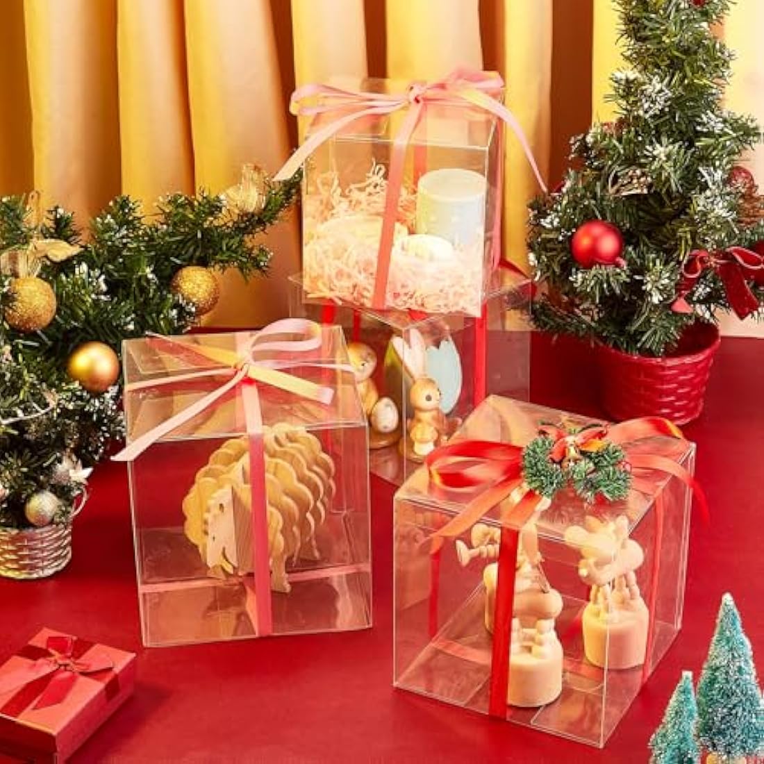 BENECREAT 10PCS Clear Wedding Favour Boxes 15x15x15cm, Large Square PVC Transparent Gift Boxes for Candy Chocolate Birthday Party Gift Wrapping