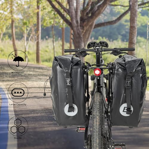ROCKBROS Bike Pannier Bag 25L-32L 100% Waterproof Rear Rack Bike Bag Bicycle Bag for Rear Carrier Bike Handbag for Cycling Touring Travelling (Green)