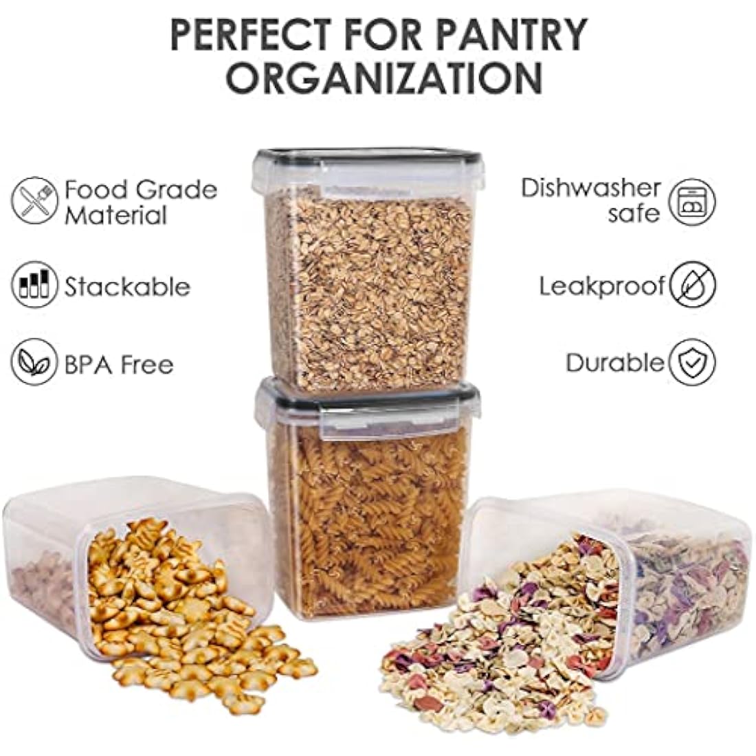 Vtopmart Set of 24 Airtight Food Storage Containers & Kitchen Storage Containers, BPA-Free Plastic Containers for Flour, Sugar and Baking Supplies, with 24 Labels (Black)