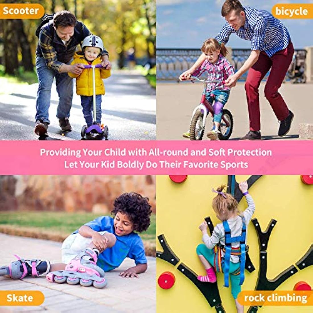RUNDONG Kids/Youth Knee Pads Elbow Pads Wrist Guards 3 in 1 Protective Gear Set for Child Roller Skates, Cycling, Inline Skating, Scooter Skateboard, BMX Bike, Riding, and Multiple Outdoor Sports