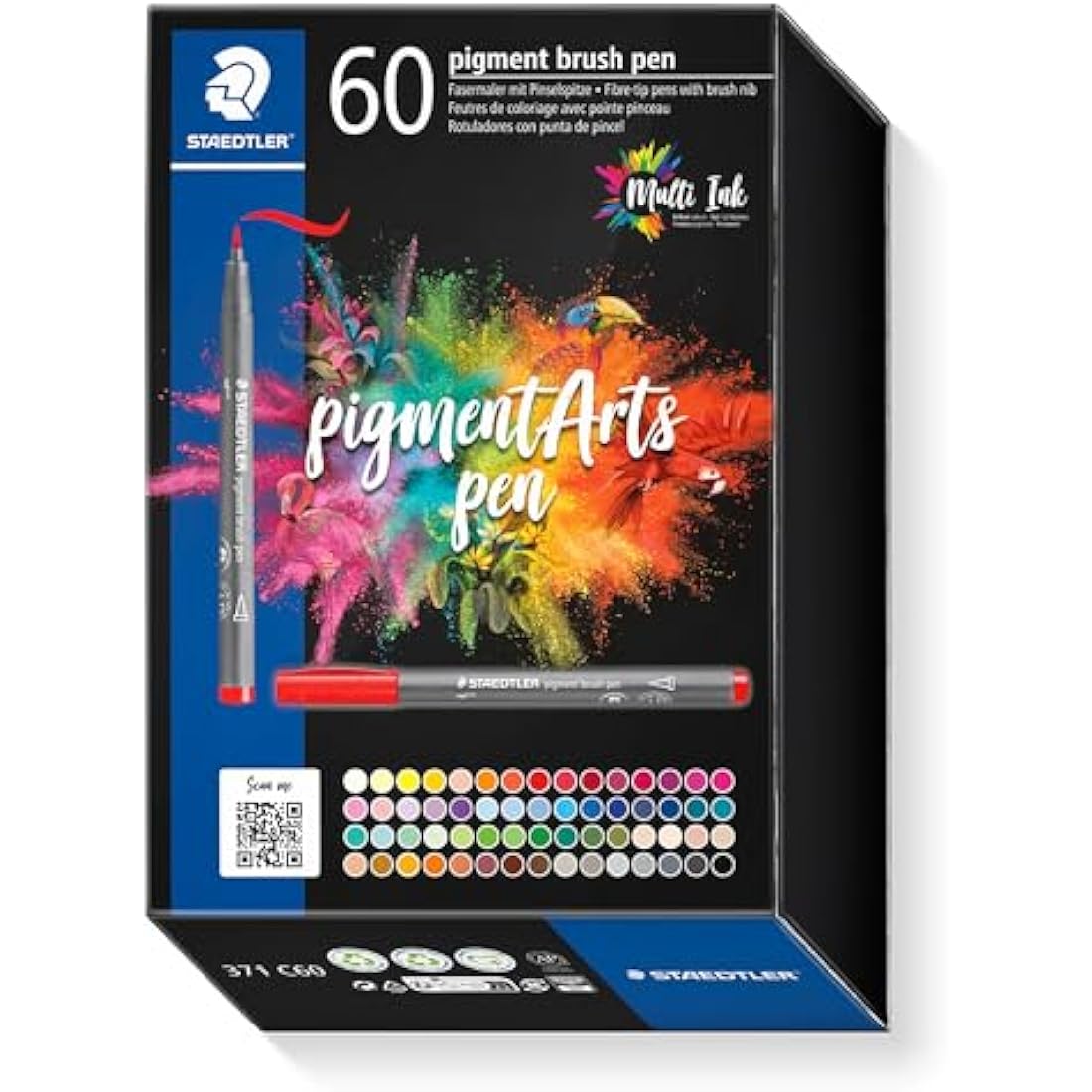 STAEDTLER 371 C60 Pigment Arts Brush Pen - Assorted Colours (Pack of 60)