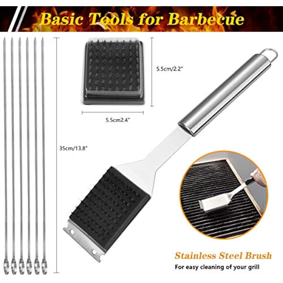 QH7 10 Pack BBQ Barbecue Tool Set, Stainless Steel Outdoor Barbecue Grill Utensils Set with Storage Bags for Picnics and Outdoor Activities
