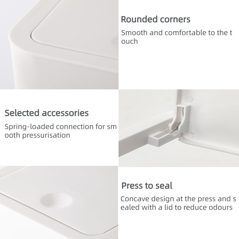 Sightday 2Pack 9L Grey Plastic Rectangular Bin with Lid, Push Button, Kitchen, Bathroom, Bedroom, Office, Living Room, Tight Spaces, Portable