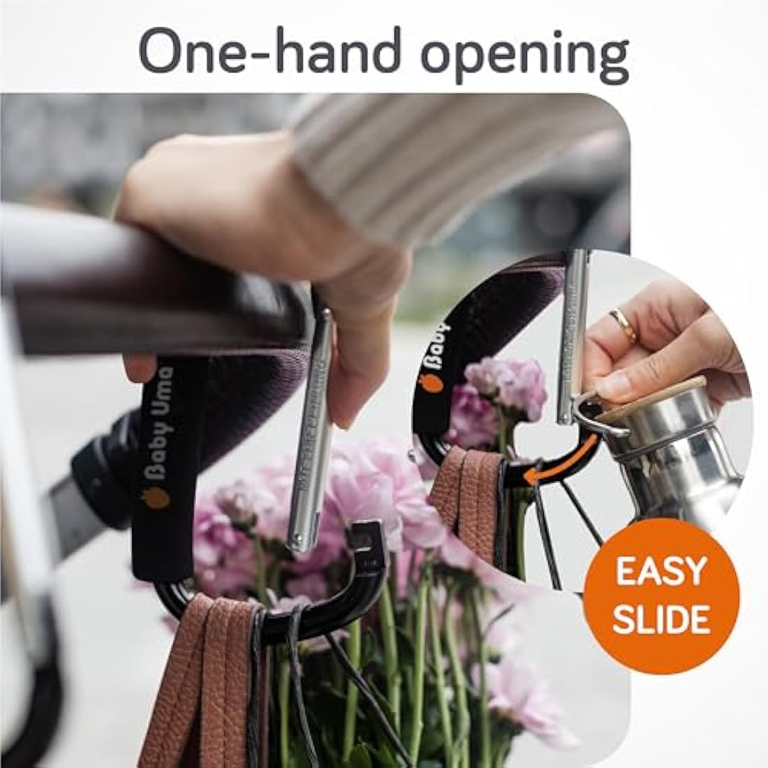 Baby Uma XL Pram Hooks (2 Pack) - Extra Large Carabiner Clip, Universal Stroller Clips, Carry 5 Kg per Buggy Clip, Baby Pram Accessories & Baby Travel Essentials, Baby Must Haves for Newborn