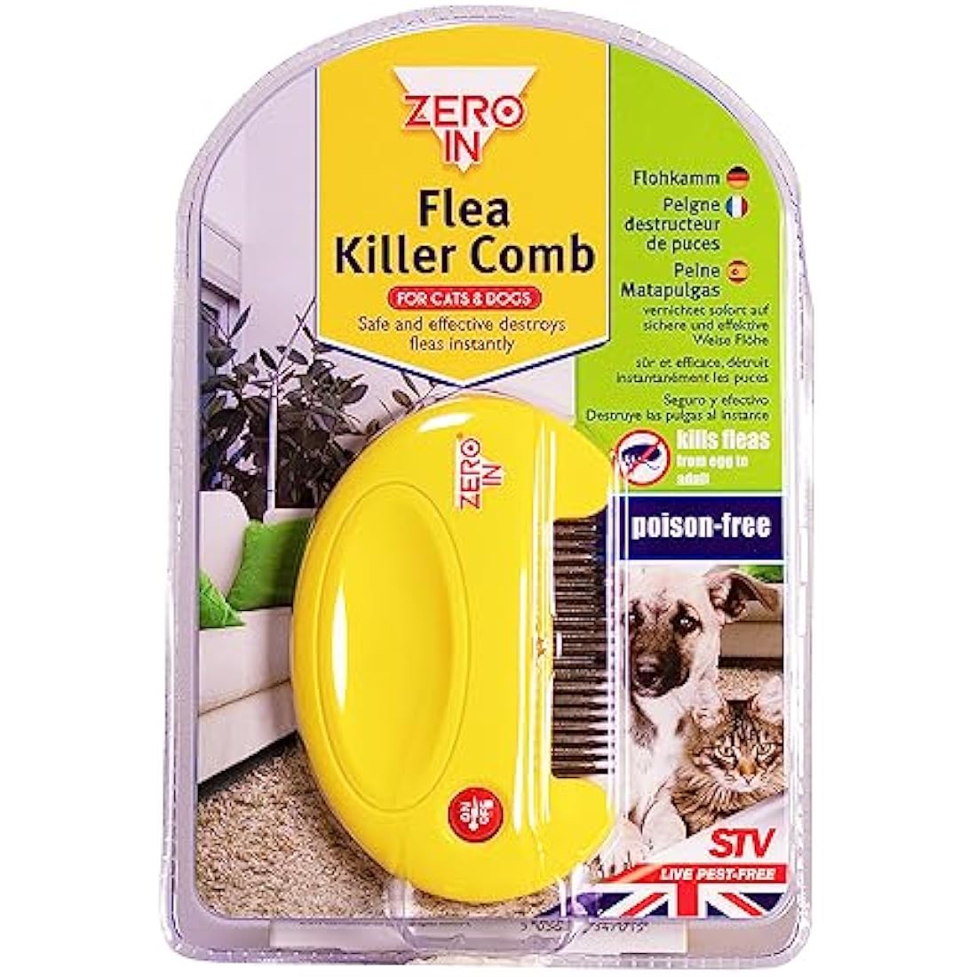 Zero In Flea Killer Comb. Poison-Free, Electric Flea and Tick Comb Treatment for Use on Cats, Dogs and Pets with Fur