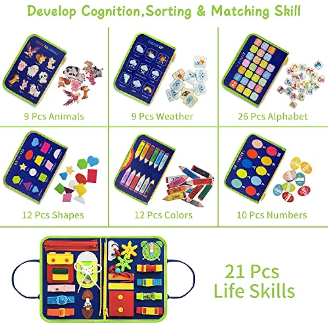 TenFans Busy Board - Montessori Toys for 1 2 3 4 Years Old - Sensory Toys for Autism - Toddler Toys Gift for Boys & Girls Learning Fine Motor Skills