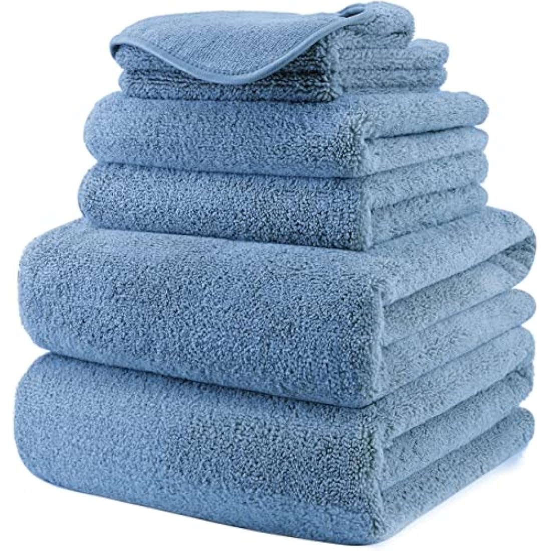 POLYTE Plush Quick Dry Lint Free Microfibre Bath Towel Set, 6 Pieces (Blue)