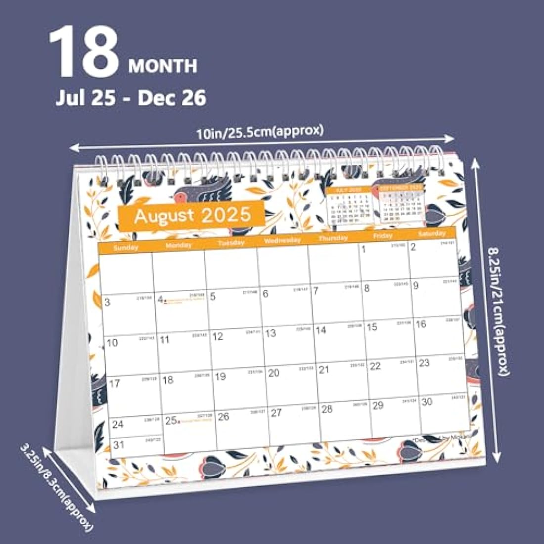 Desk Calendar 2025-2026, Monthly Desktop Calendar (Jul. 2025 - Dec 2026, 10" x 8.25"), Standing Flip Calendar with Thick Paper, Academic Year Planner with Stickers