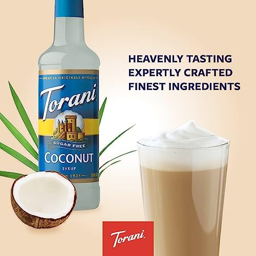 Torani Sugar Free Coconut Coffee Syrup Gift Set (4 x 750ml) - Classic Flavour for Lattes & Iced Drinks - Zero Calorie, Vegan Coffee Flavouring