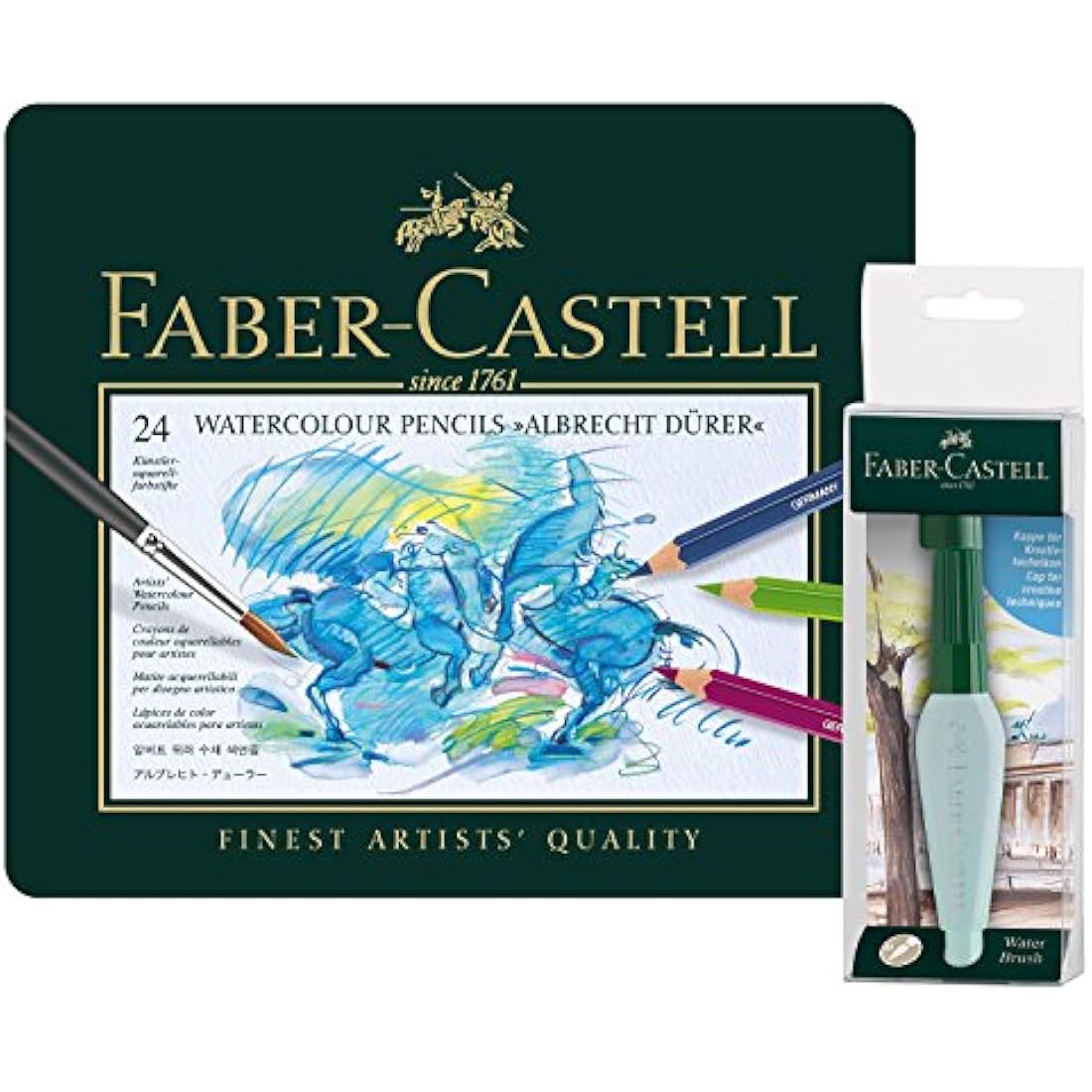 Faber-Castell 117590 Watercolour Pencils Albrecht Durer 24 Metal Case Art and Graphic Water Tank Brush