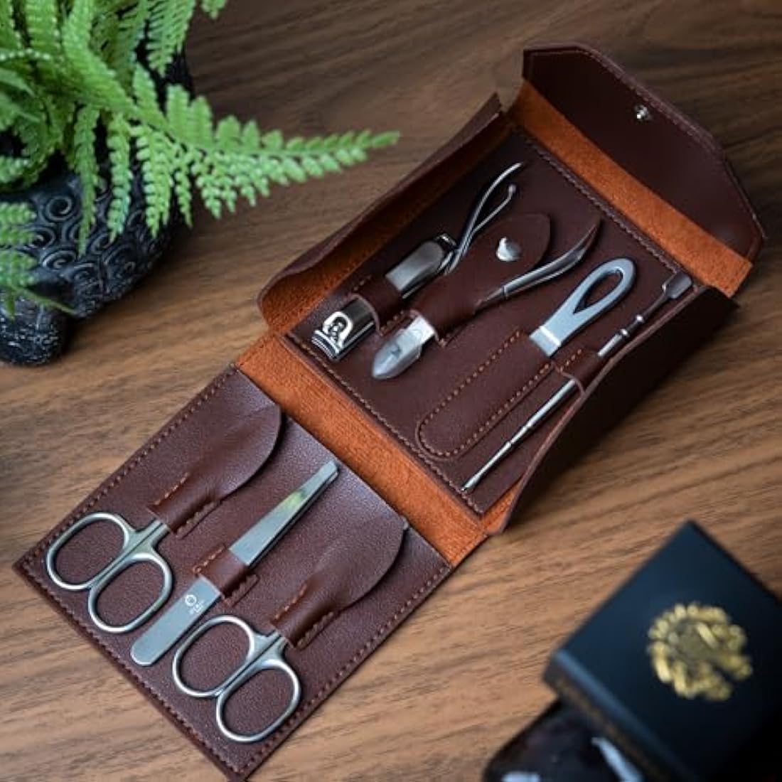 Ozric Luxury Mens Manicure Set, Pedicure Set - Nail Clippers & Grooming Kit for Men & Women, Stainless Steel Nail Kit with Brown PU Leather Travel Pouch, UK Designed Elegance