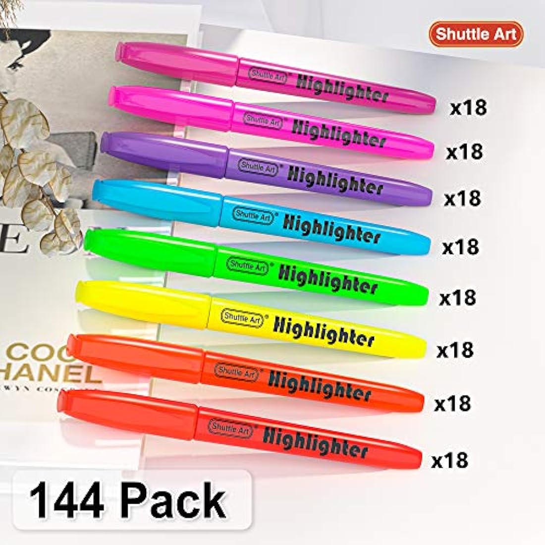 Shuttle Art 144 Pack Highlighters, Highlighters Assorted Colours, 8 Colours Chisel Tip Dry-Quickly Non-Toxic Highlighter Markers Pens for Adults Kids Highlighting in the Home School Office