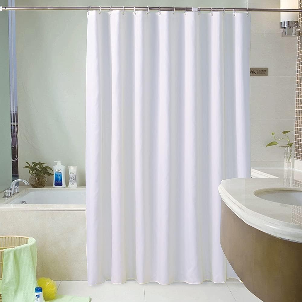 Lkw Ogechi White Shower Curtain Waterproof 200/220/240 CM Drop, 240 CM Extra Long Polyester Washable Bath Curtain, Heavy Duty Extra Large Mould Proof