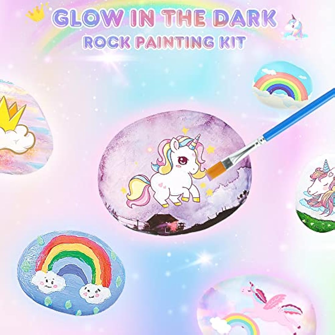 Lekebaby Unicorn Rock Painting Kit, Arts and Crafts for Kids 3-12 Years Old, Presents for Girls Boys Age 3+, Pink