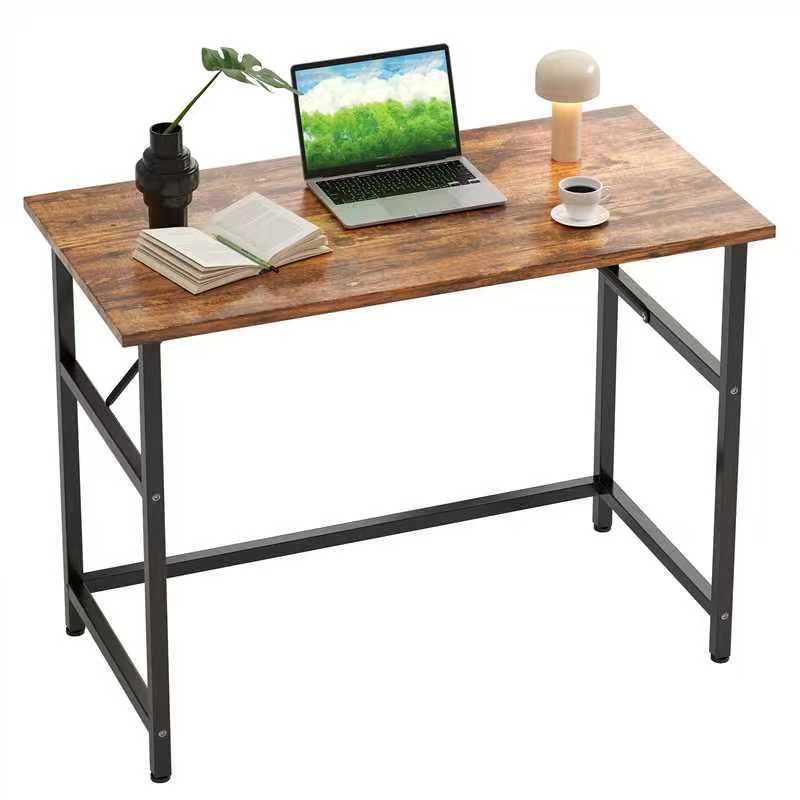 Xyphren 100cm Desk, Small Computer Desk for Home Office, Study Writing Table for Bedroom Living Room, Easy Assembly Metal Frame Industrial Style Brown