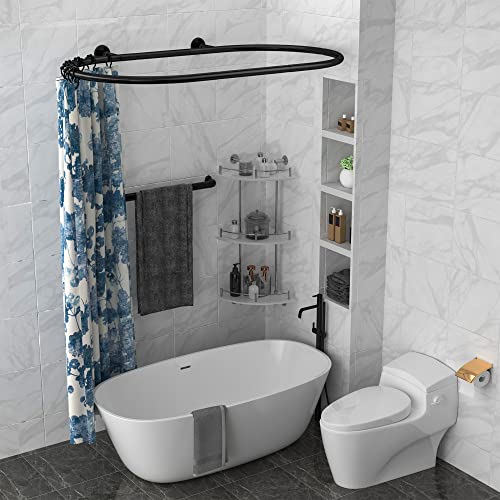 Sikaiqi Al alloy Oval Shower Curtain Rod Hoop Square Shape Bathroom Rod for Clawfoot Tub Free Standing Tubs (Black)