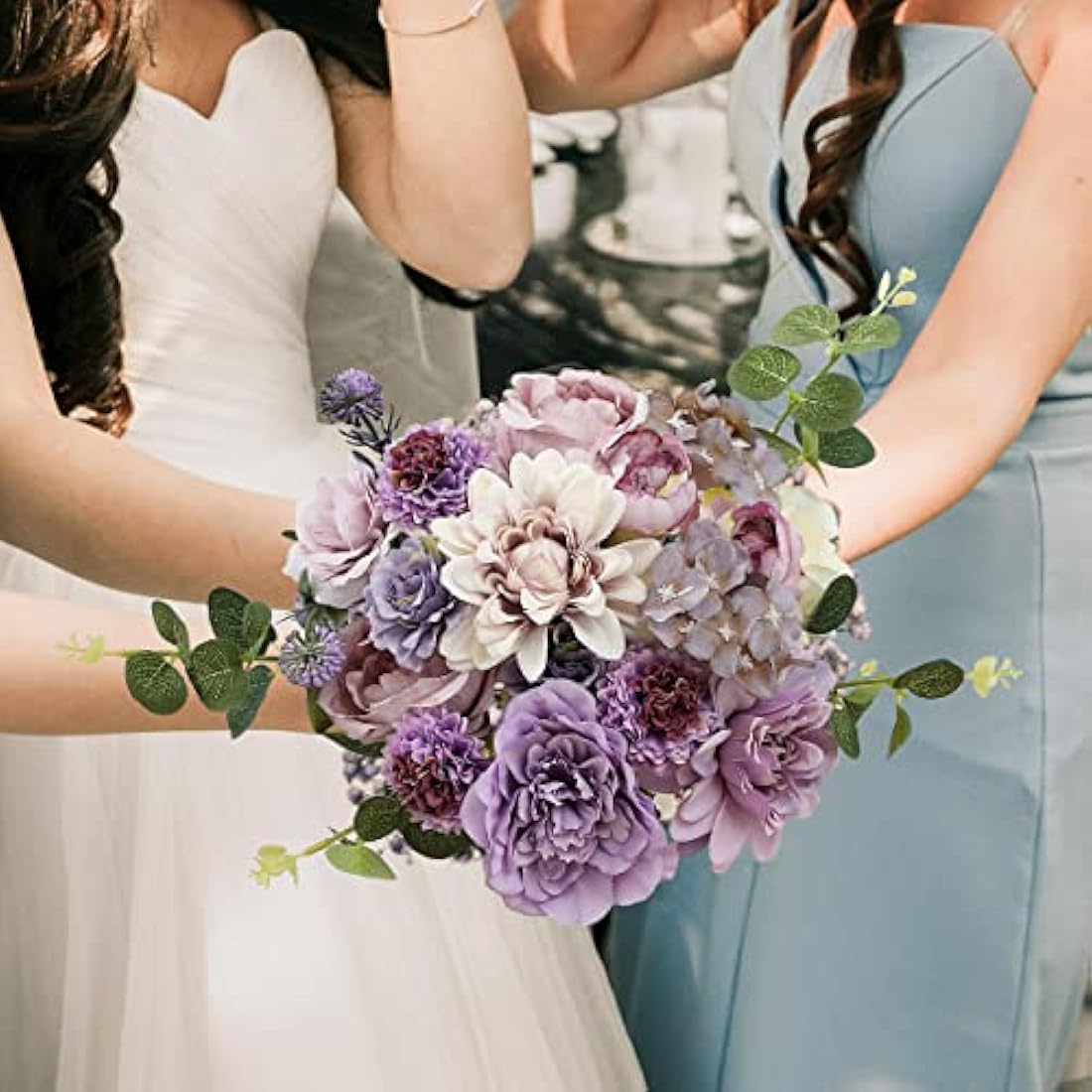 Kisflower Artificial Flowers Purple Silk Artificial Roes Combo Peony Flower for DIY Wedding Bridal Bouquet Party Home Decorations (Purple)