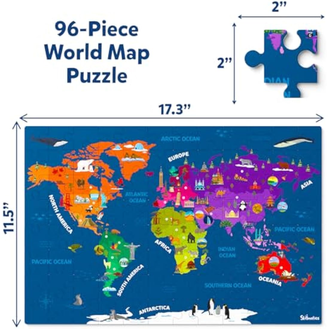 Skillmatics World Map Puzzle - 96 Piece Jigsaw Puzzle, Educational Toy, Geography for Kids, 400+ Facts, Gifts for Boys & Girls Ages 6 to 12
