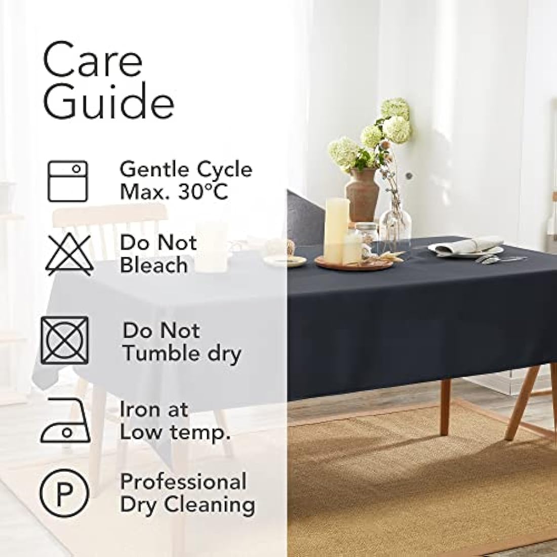 Deconovo Home Decorative Oxford Wipeable Tablecloth Rectangle Water Resistant Tablecloth for Patio Table Table 140x240cm(55x95in) Dark Grey